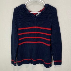 Musto sail knit jumper sweater navy‎ red v neck